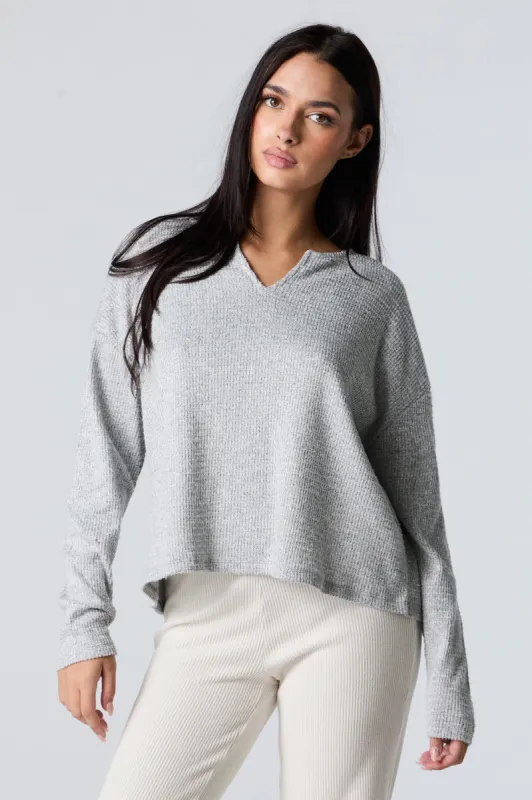 Waffle Knit Notch Neck Boxy Top sold by Urban Planet