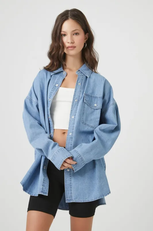 Oversized Button-Up Denim Top sold by Urban Planet