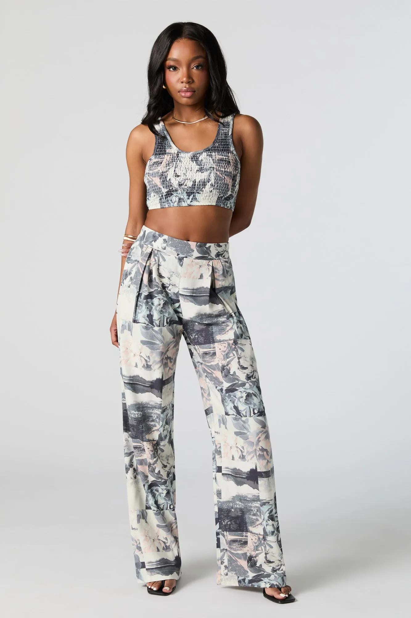 Floral Print Textured Cropped Tank sold by Urban Planet product image thumbnail 3