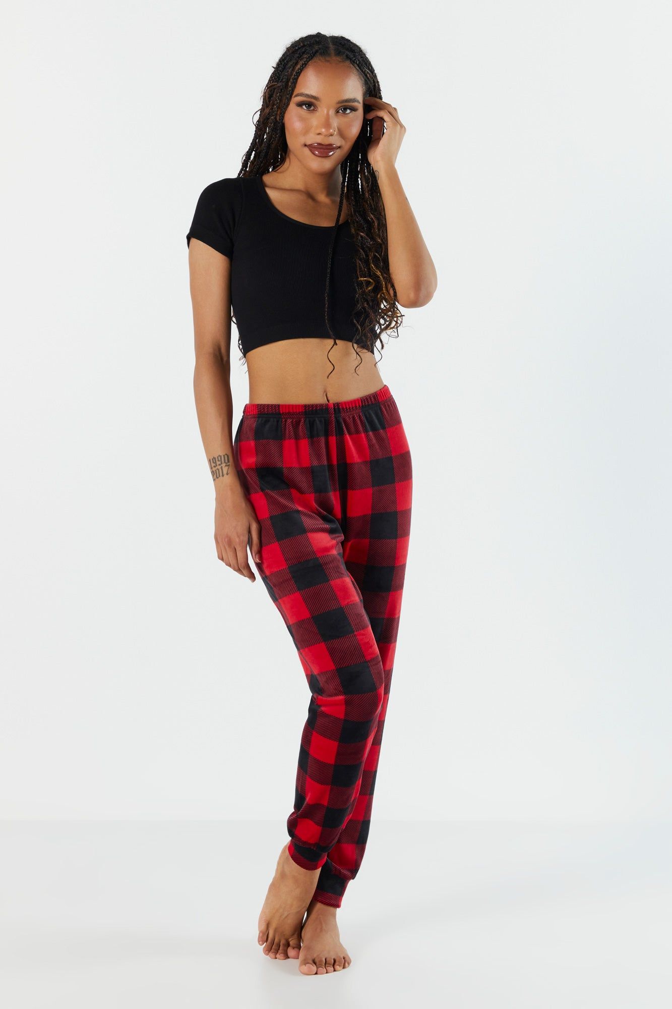 Plaid Print Velour Pajama Jogger sold by Urban Planet product image thumbnail 4