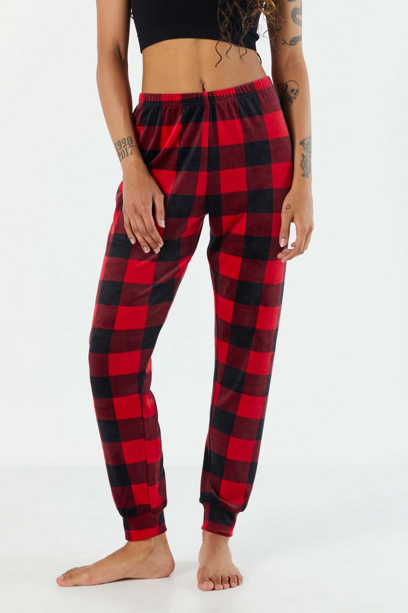 Plaid Print Velour Pajama Jogger sold by Urban Planet product image thumbnail 2