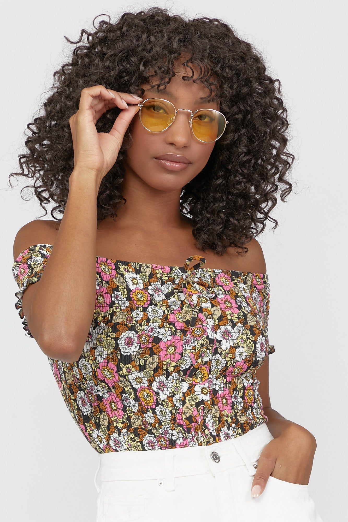 Floral Print Smocked Off The Shoulder Crop Top sold by Urban Planet