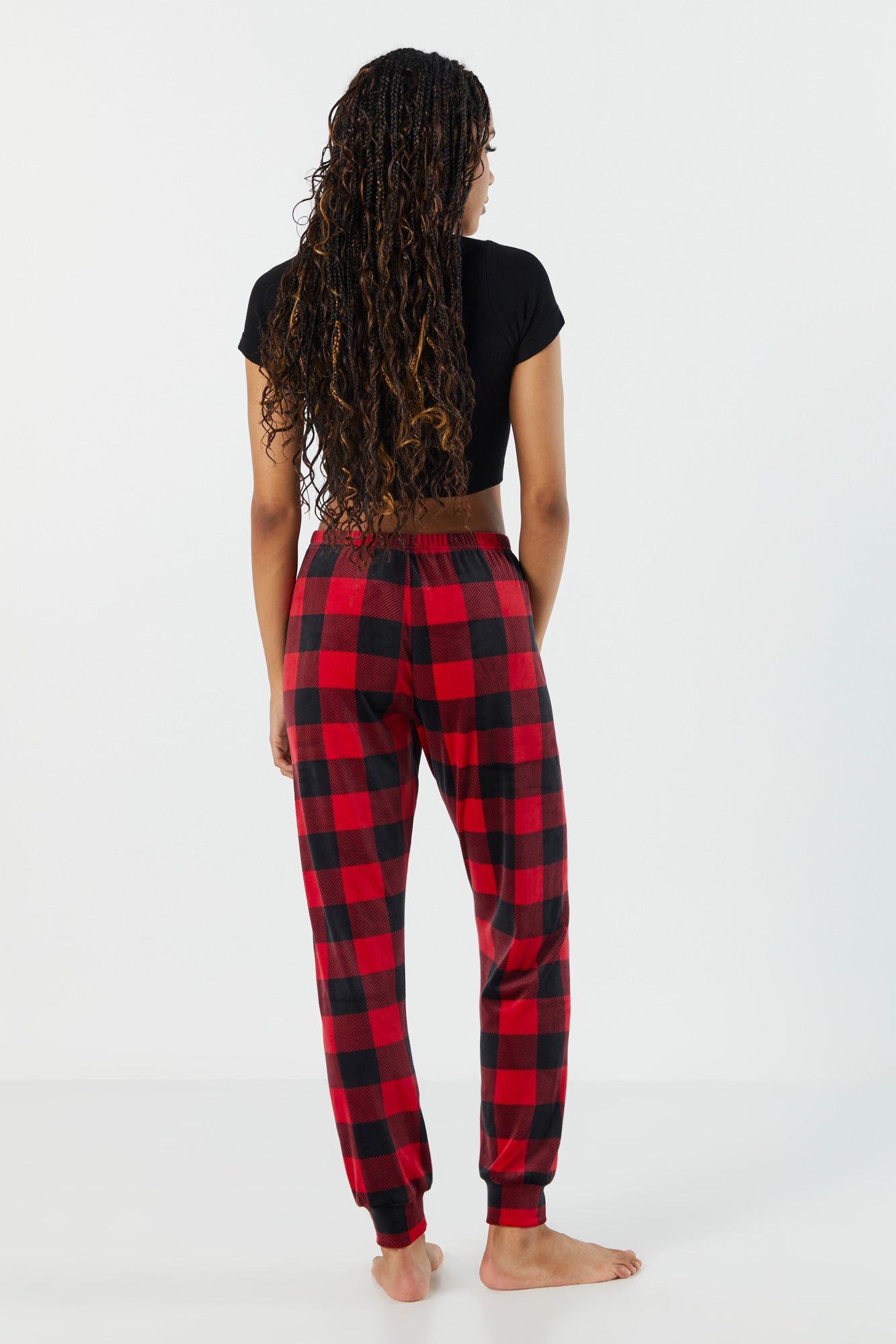Plaid Print Velour Pajama Jogger sold by Urban Planet product image thumbnail 3