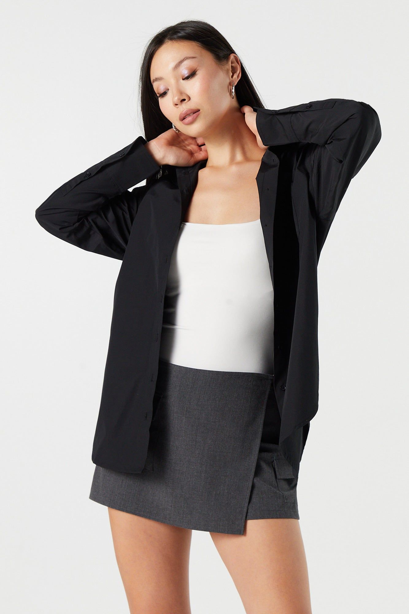 Oversized Poplin Collared Button-Up Top sold by Urban Planet product image thumbnail 4