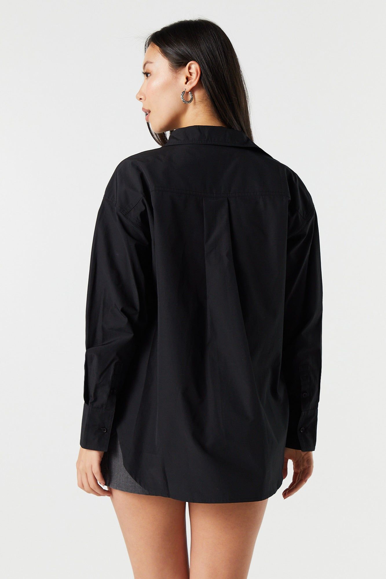Oversized Poplin Collared Button-Up Top sold by Urban Planet product image thumbnail 5