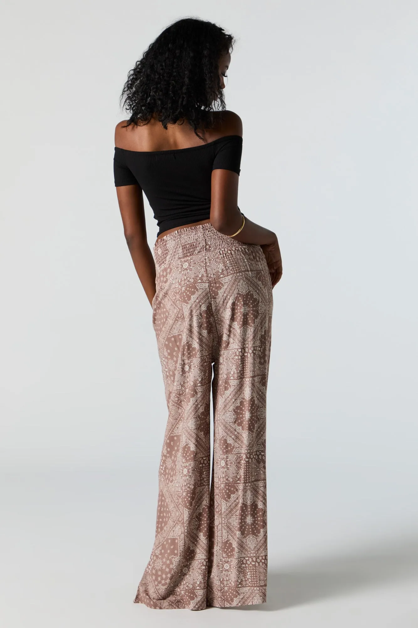Brown Paisley Print Smocked Palazzo Pant sold by Urban Planet product image thumbnail 3
