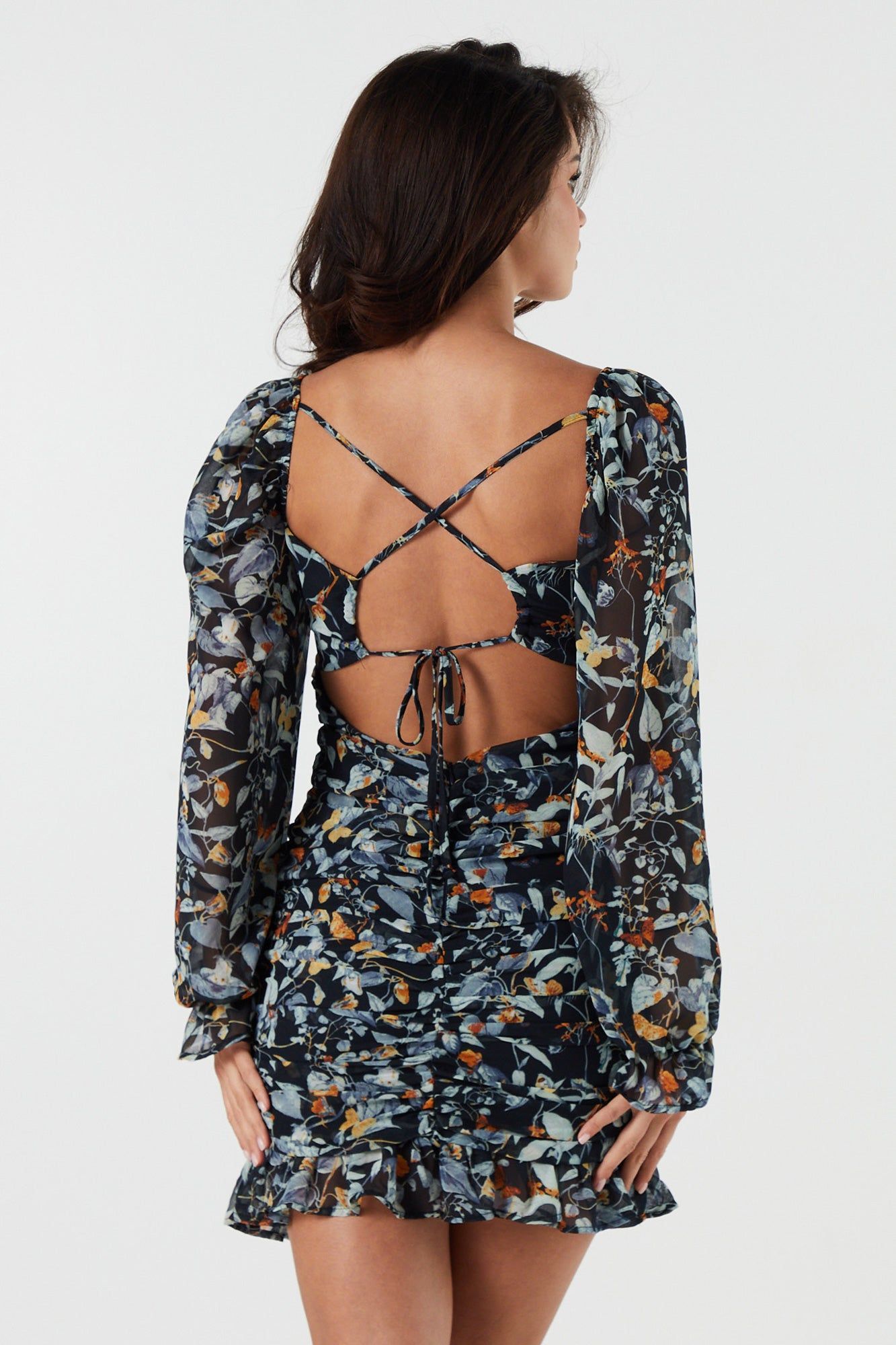 Floral Chiffon Sweetheart Long Sleeve Mini Dress sold by Urban Planet product image thumbnail 2