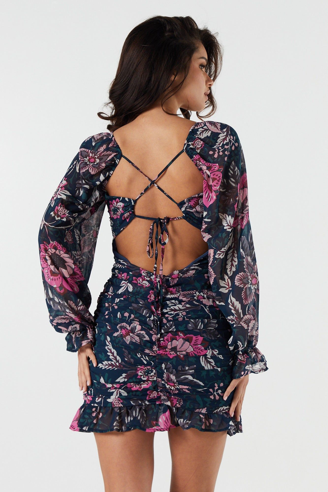 Floral Chiffon Sweetheart Long Sleeve Mini Dress sold by Urban Planet product image thumbnail 5