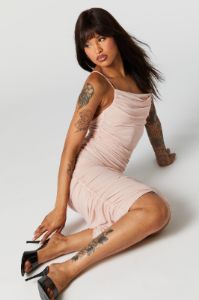 Mesh Ruched Midi Dress sold by Urban Planet