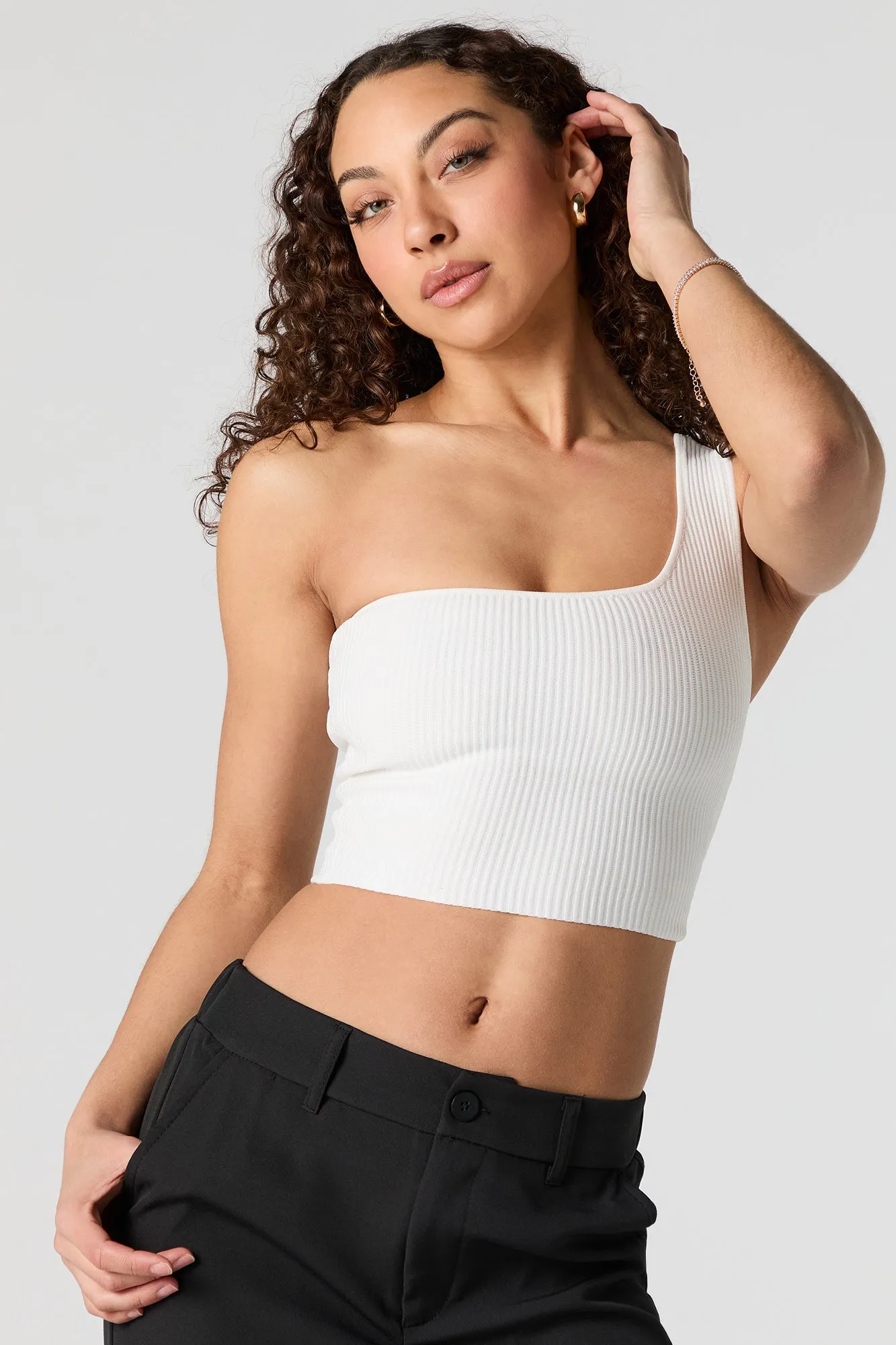 Ribbed One Shoulder Crop Top sold by Urban Planet