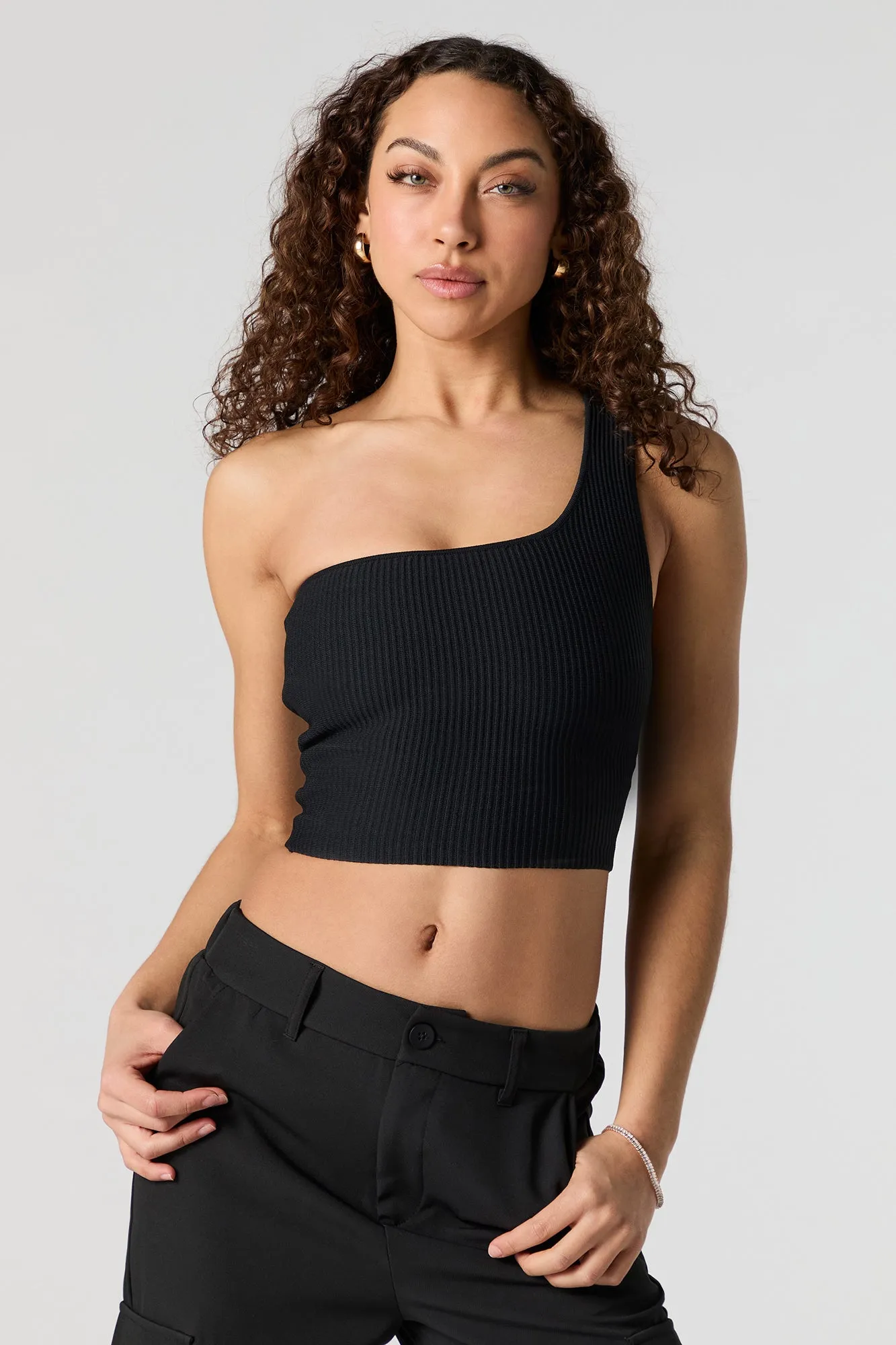 Ribbed One Shoulder Crop Top sold by Urban Planet product image thumbnail 4