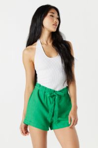Linen Belted Paperbag Short sold by Urban Planet