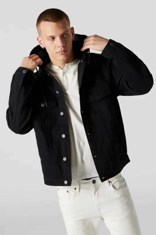 Black Hooded Denim Jacket sold by Urban Planet