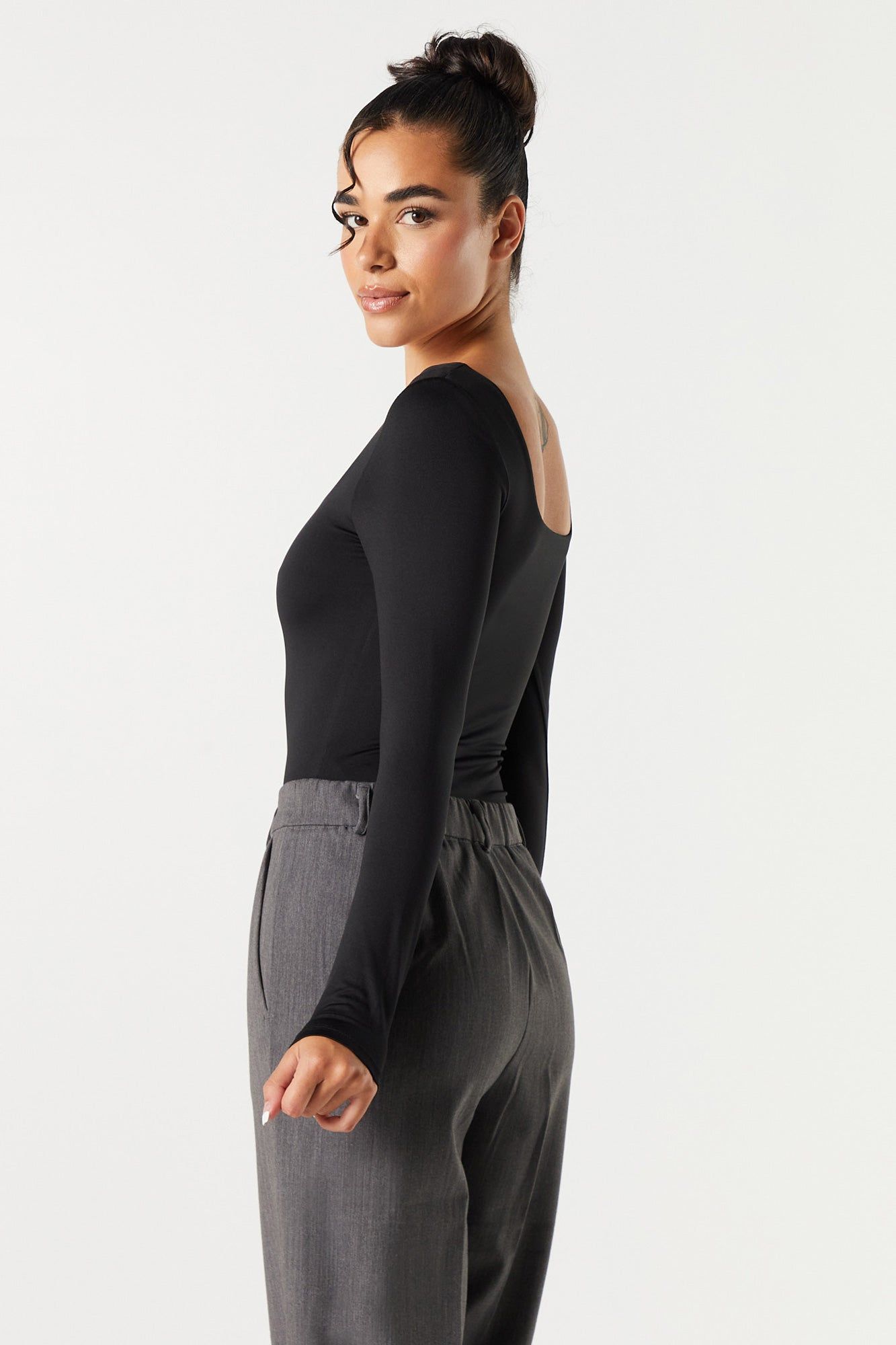Solid Contour Square Neck Long Sleeve Bodysuit sold by Urban Planet product image thumbnail 2