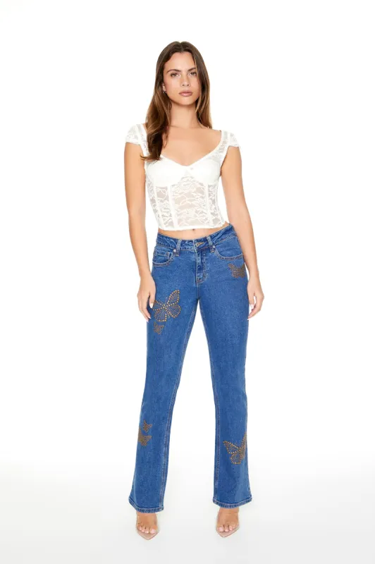 Rhinestone Butterfly Bootcut Jean sold by Urban Planet