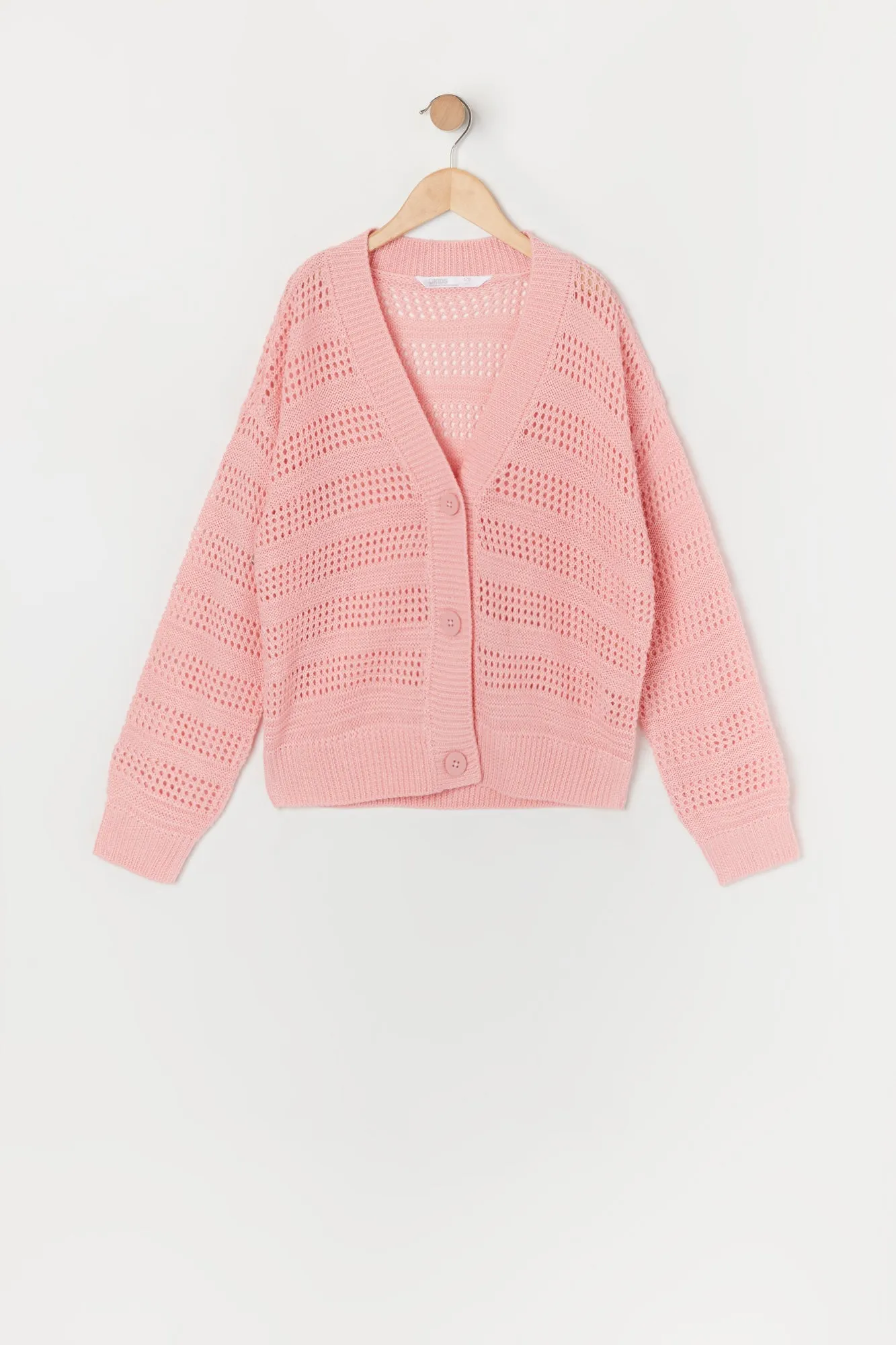 Girls Pink Open Knit Cardigan sold by Urban Planet