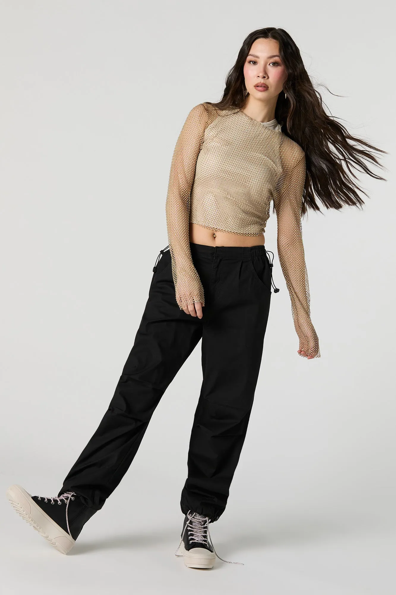 Fishnet Rhinestone Long Sleeve Top sold by Urban Planet product image thumbnail 3