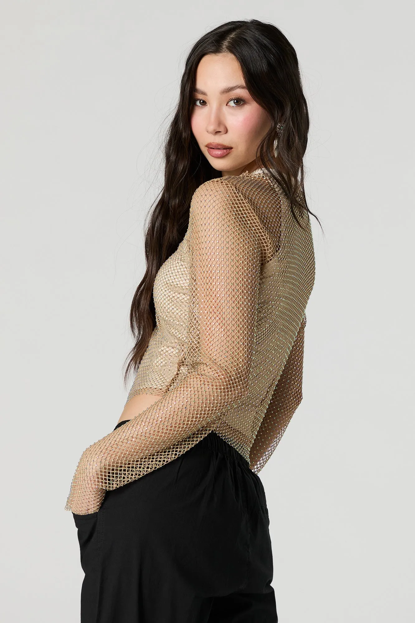 Fishnet Rhinestone Long Sleeve Top sold by Urban Planet product image thumbnail 2