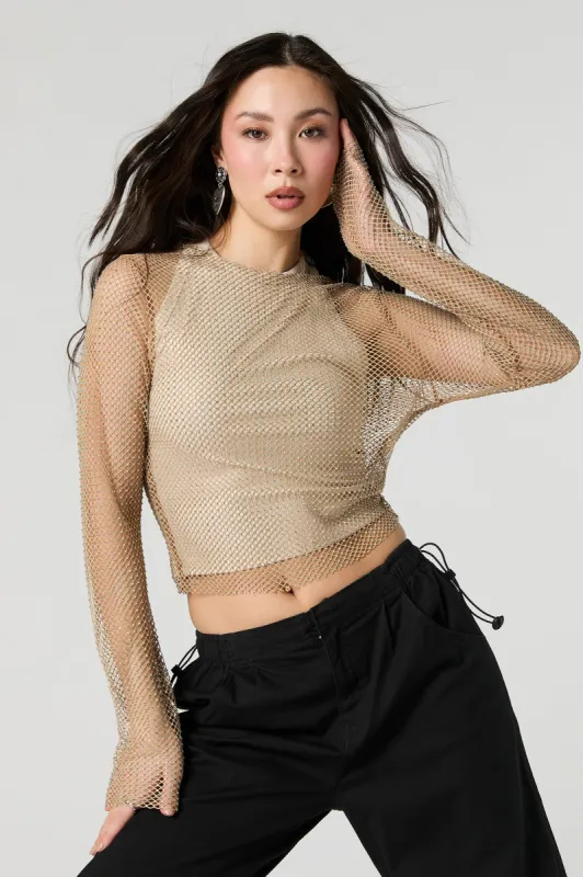 Fishnet Rhinestone Long Sleeve Top sold by Urban Planet