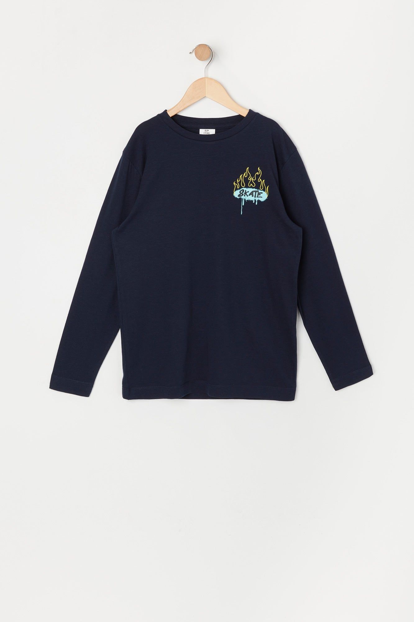 Boys Skate Fire Graphic Long Sleeve Top sold by Urban Planet