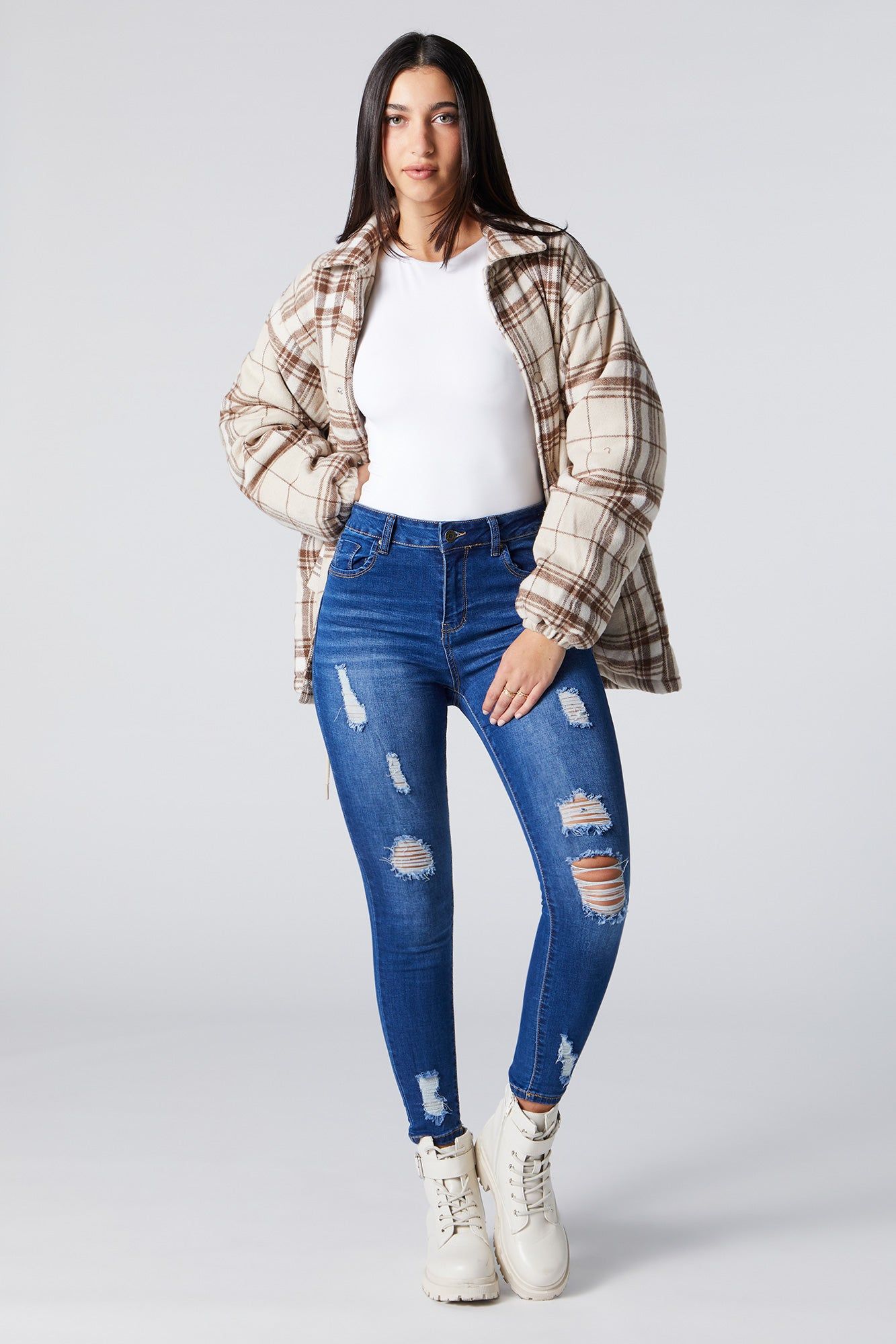 Medium Wash Distressed High Rise Skinny Jean sold by Urban Planet product image thumbnail 3