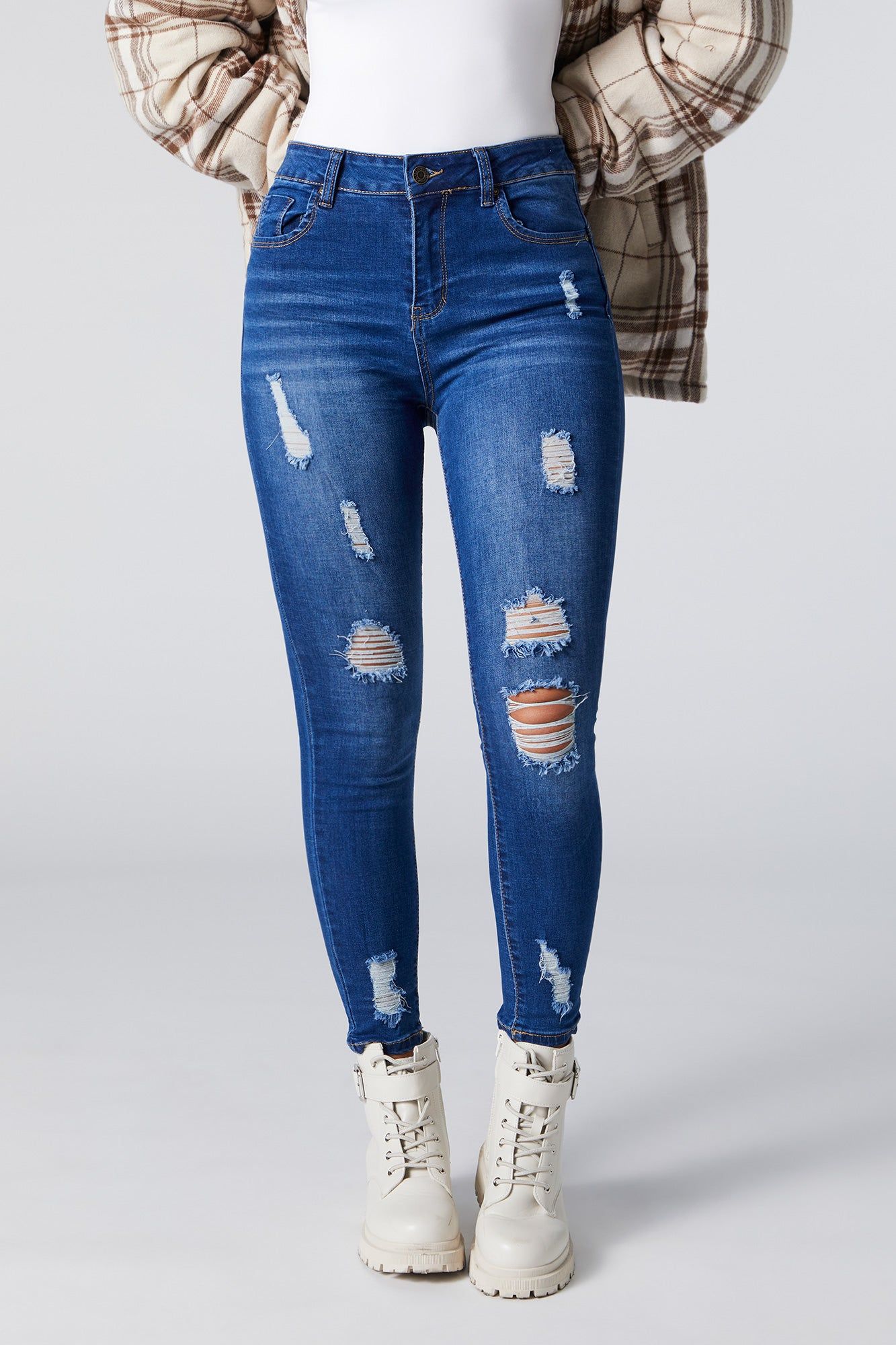 Medium Wash Distressed High Rise Skinny Jean sold by Urban Planet product image thumbnail 2