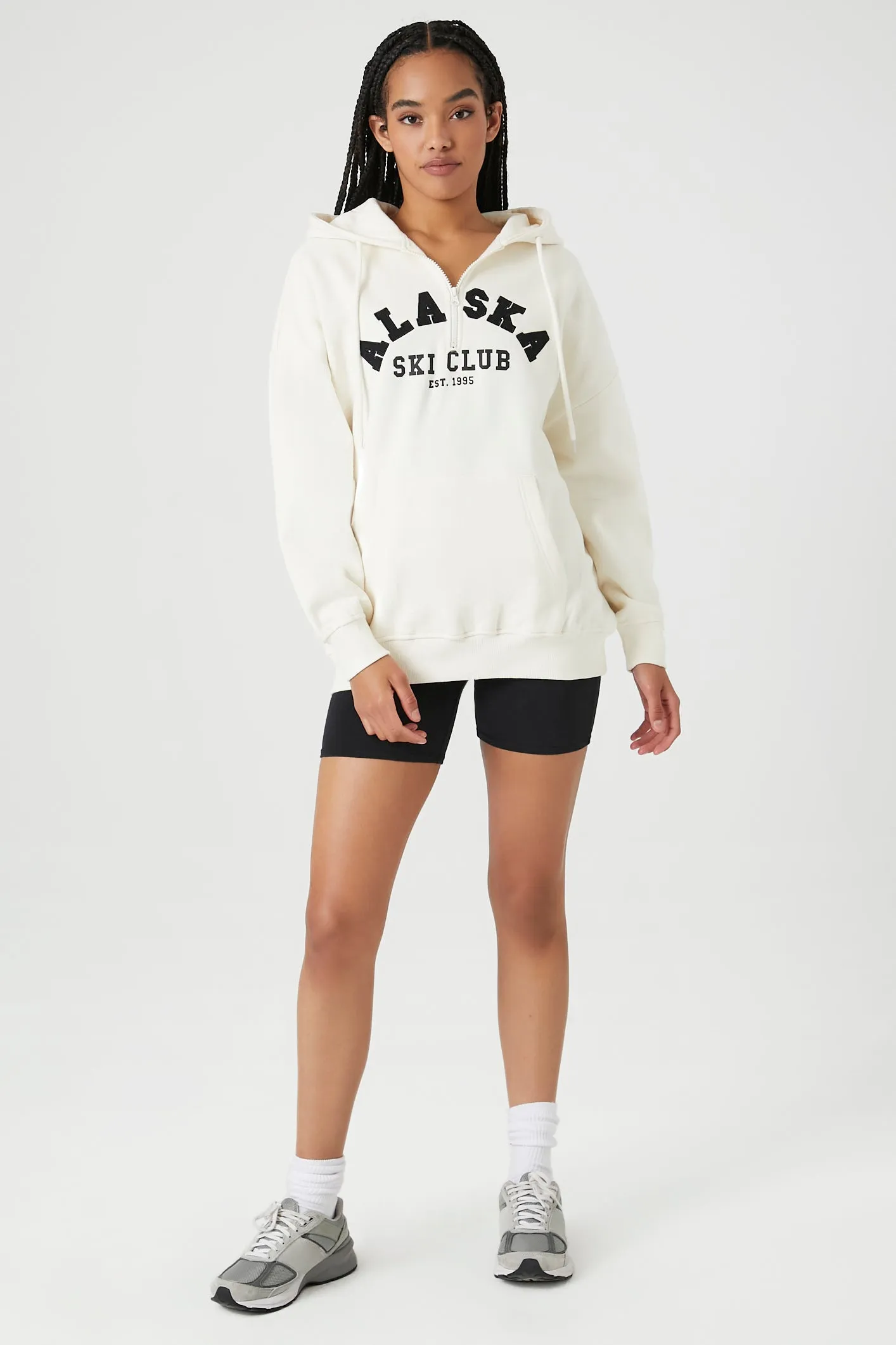 Haut à capuchon en molleton à imprimé Alaska Ski Club avec demi-fermeture à glissière sold by Urban Planet product image thumbnail 4