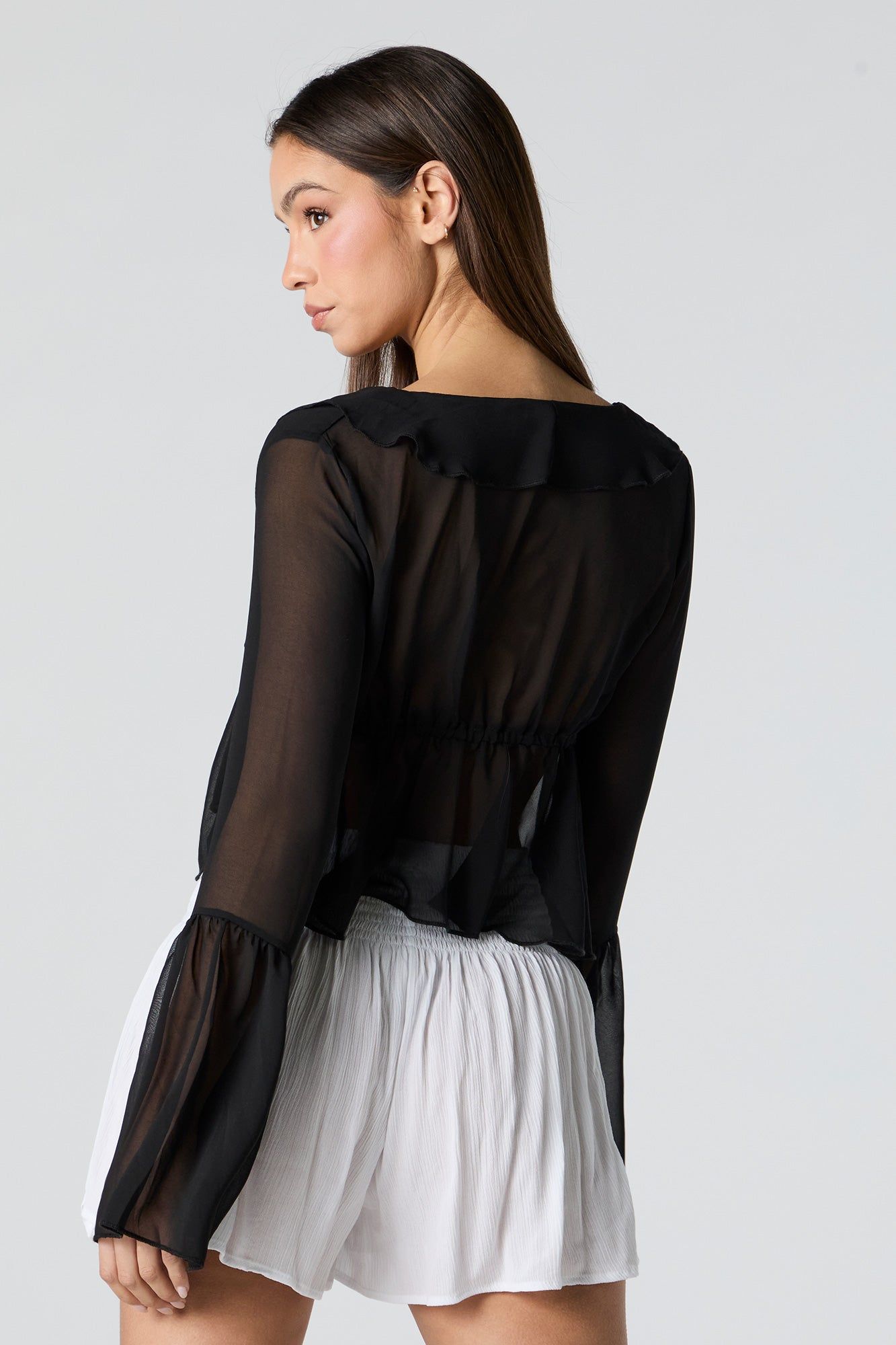 Black Chiffon Front Tie Long Sleeve Top sold by Urban Planet product image thumbnail 2