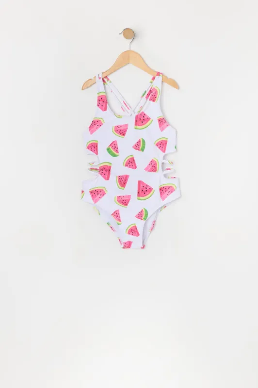 Girls Watermelon Print Strappy One Piece Swimsuit with built-in cups sold by Urban Planet