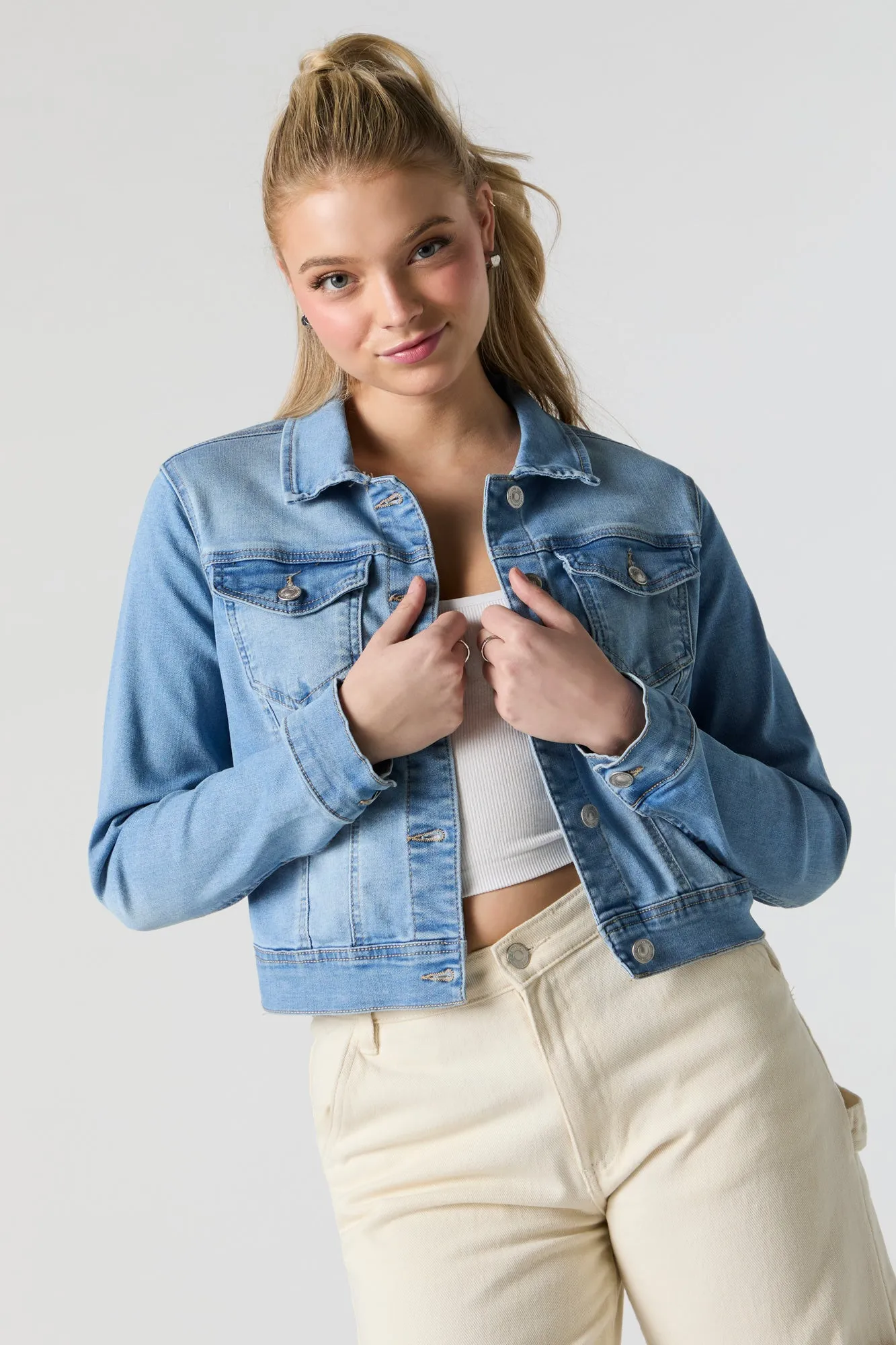Cropped Denim Jacket sold by Urban Planet product image thumbnail 4