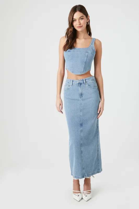 Denim Column Maxi Skirt sold by Urban Planet