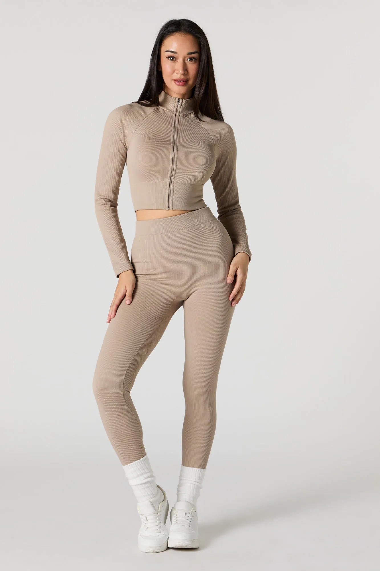 Active Seamless Ribbed Zip-Up Long Sleeve Top sold by Urban Planet product image thumbnail 3