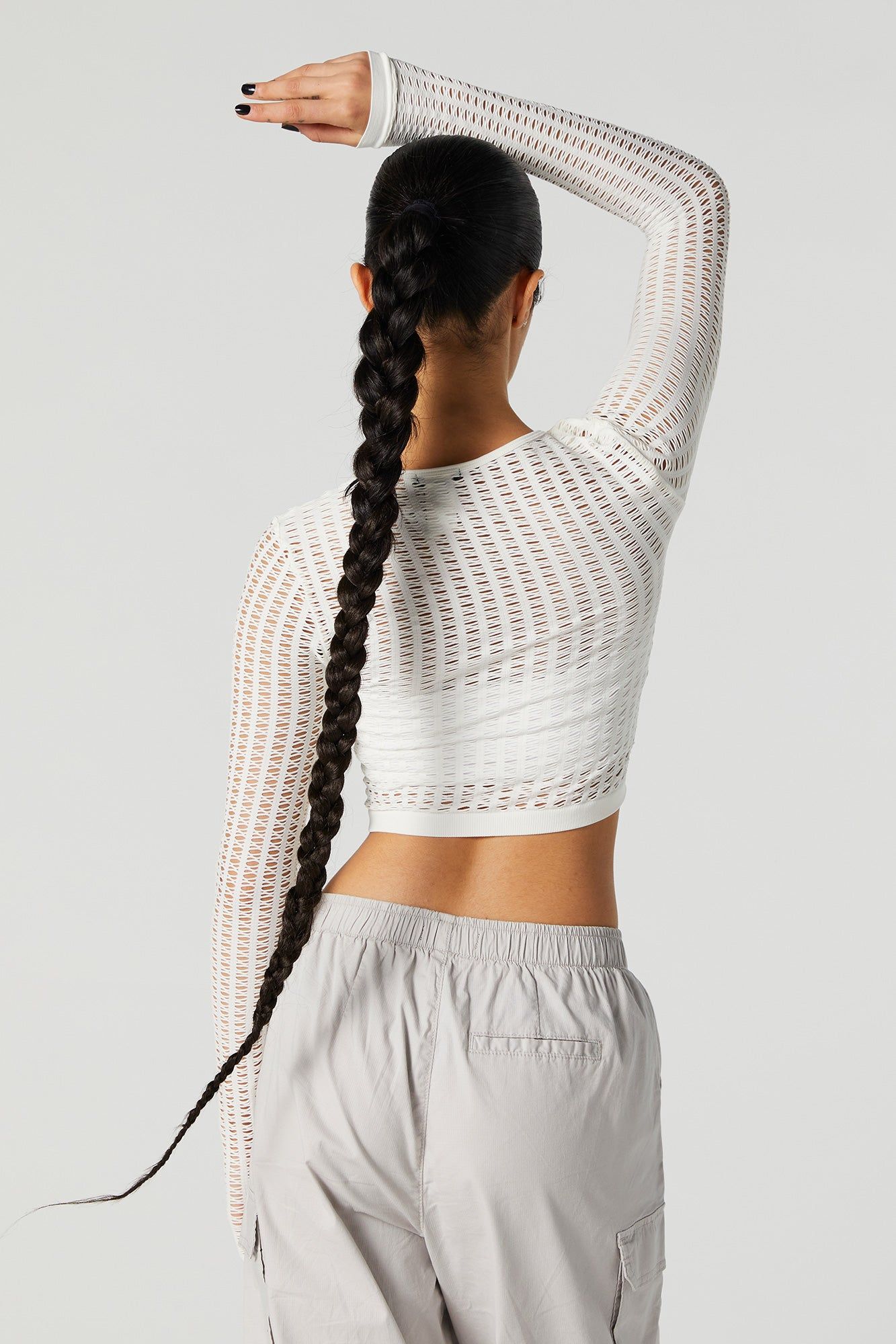 Open Knit Cropped Long Sleeve Top sold by Urban Planet product image thumbnail 2