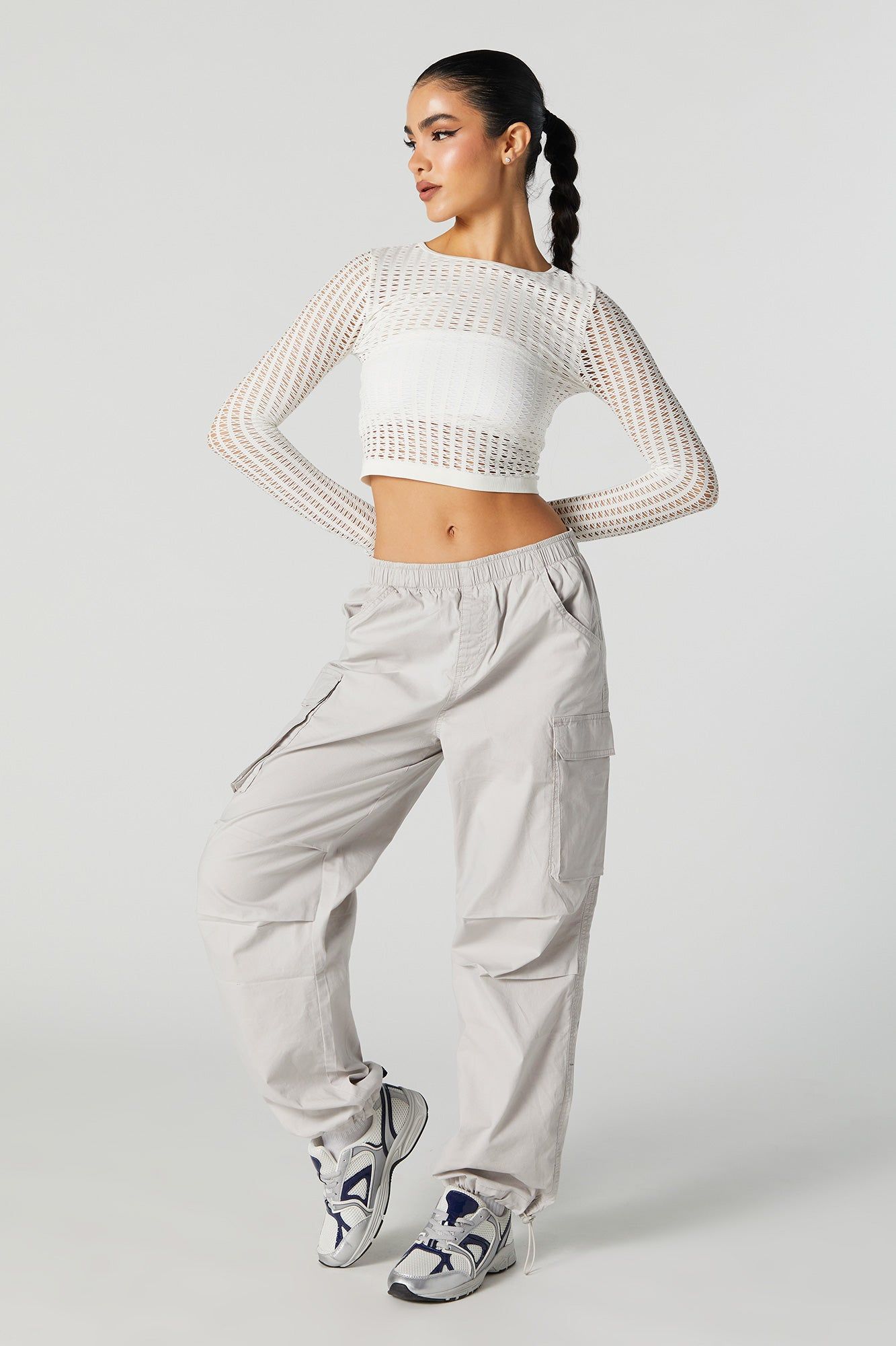Open Knit Cropped Long Sleeve Top sold by Urban Planet product image thumbnail 3