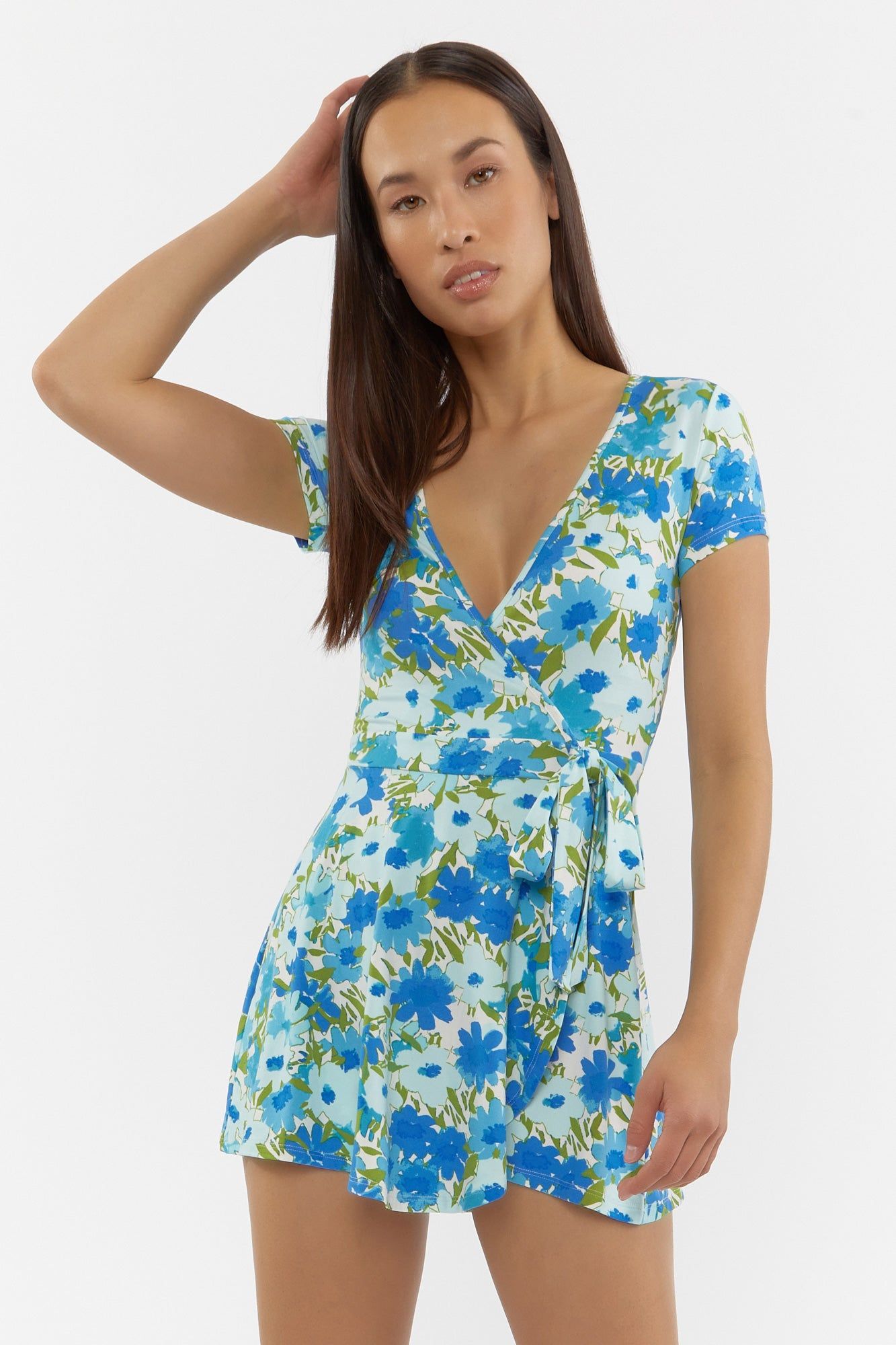 Blue Floral Print Mini Romper sold by Urban Planet