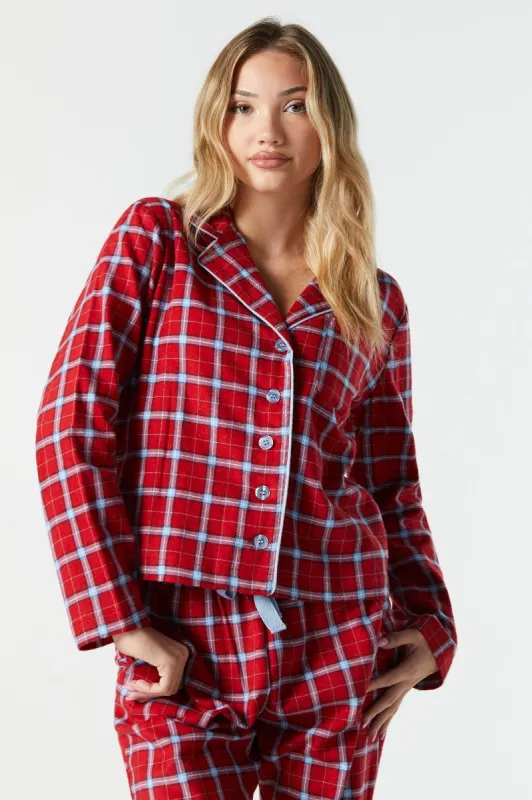 Plaid Flannel Long Sleeve Pajama Top sold by Urban Planet