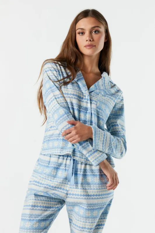 Printed Flannel Long Sleeve Pajama Top sold by Urban Planet