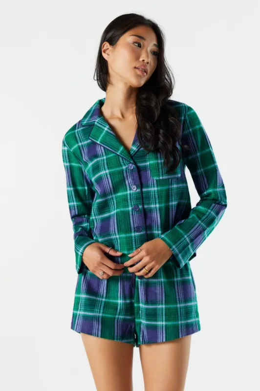 Plaid Flannel Long Sleeve Pajama Top sold by Urban Planet