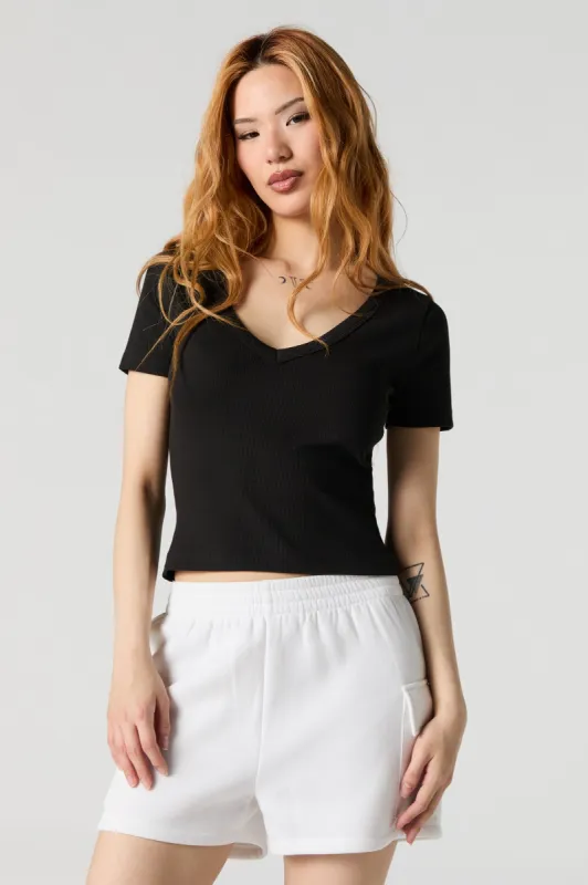 T-shirt côtelé à encolure en V sold by Urban Planet