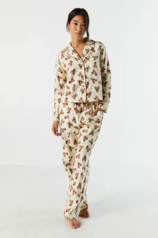 Printed Flannel Long Sleeve Pajama Top sold by Urban Planet