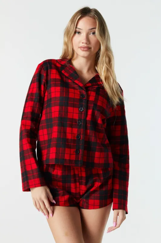 Plaid Flannel Long Sleeve Pajama Top sold by Urban Planet