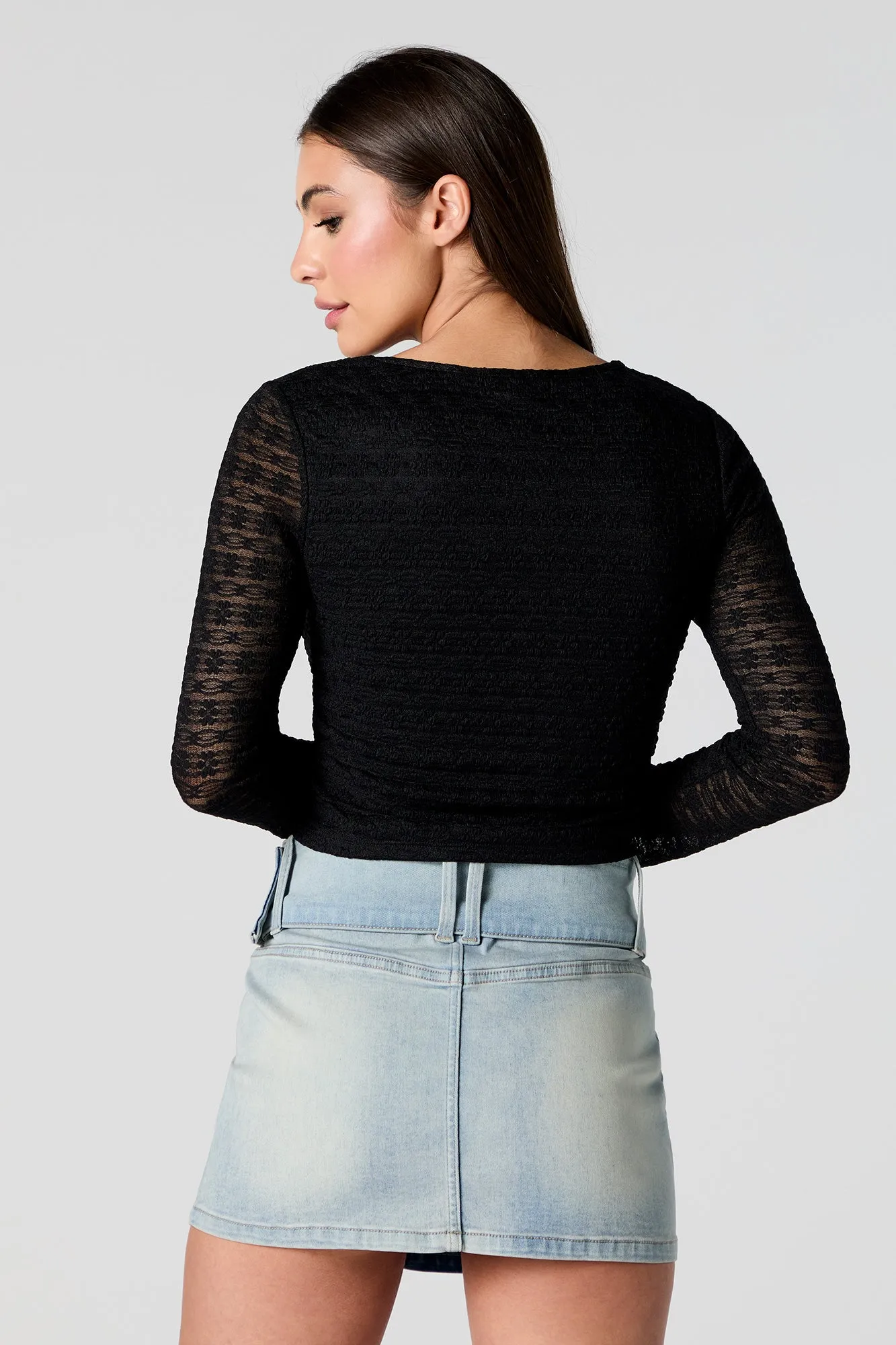 Floral Lace Long Sleeve Crop Top sold by Urban Planet product image thumbnail 5
