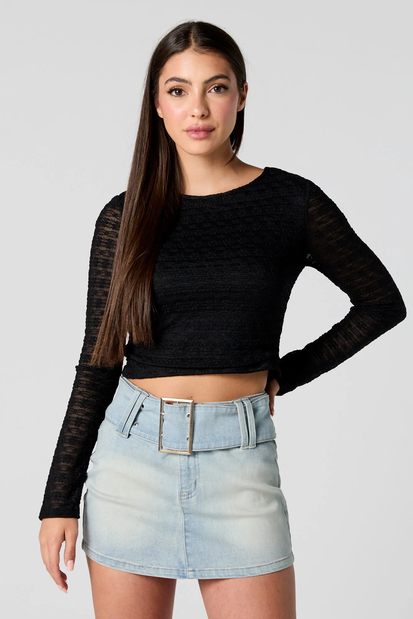 Floral Lace Long Sleeve Crop Top sold by Urban Planet product image thumbnail 4
