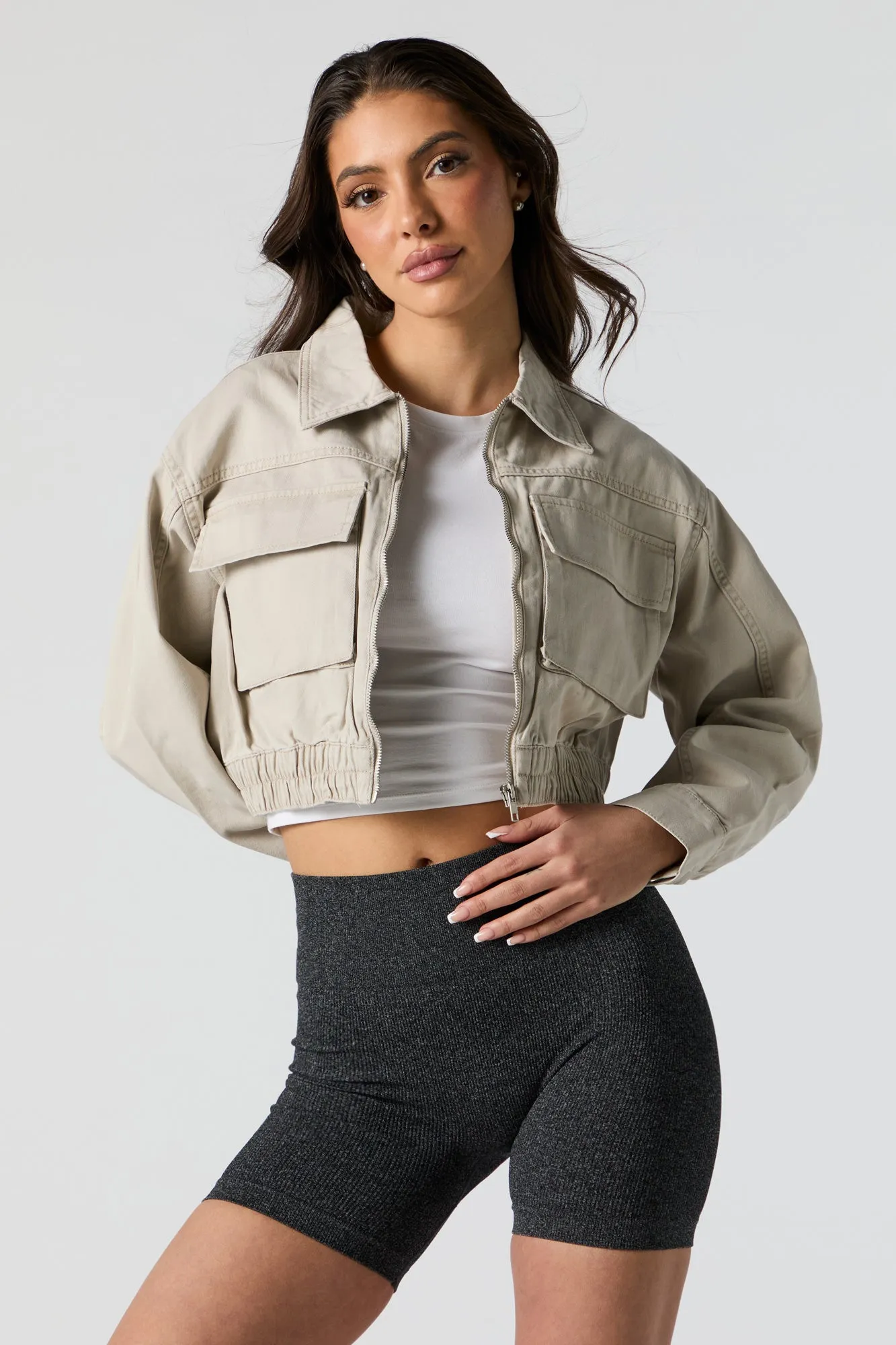 Zip-Up Cargo Bomber Jacket sold by Urban Planet