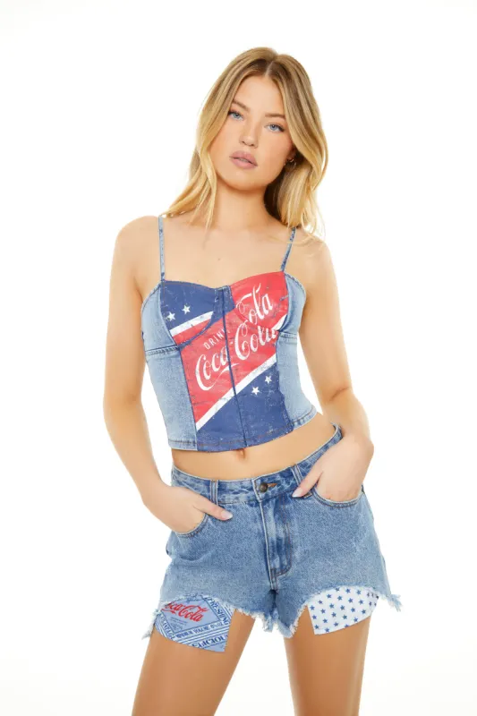 Bustier en denim à imprimé Coca Cola sold by Urban Planet