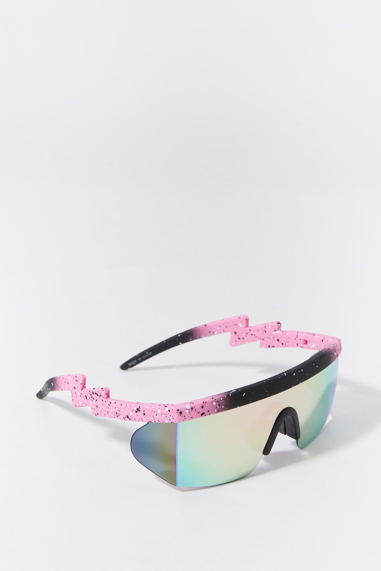Pink Lightning Arm Soft Touch Shield Sunglasses sold by Urban Planet