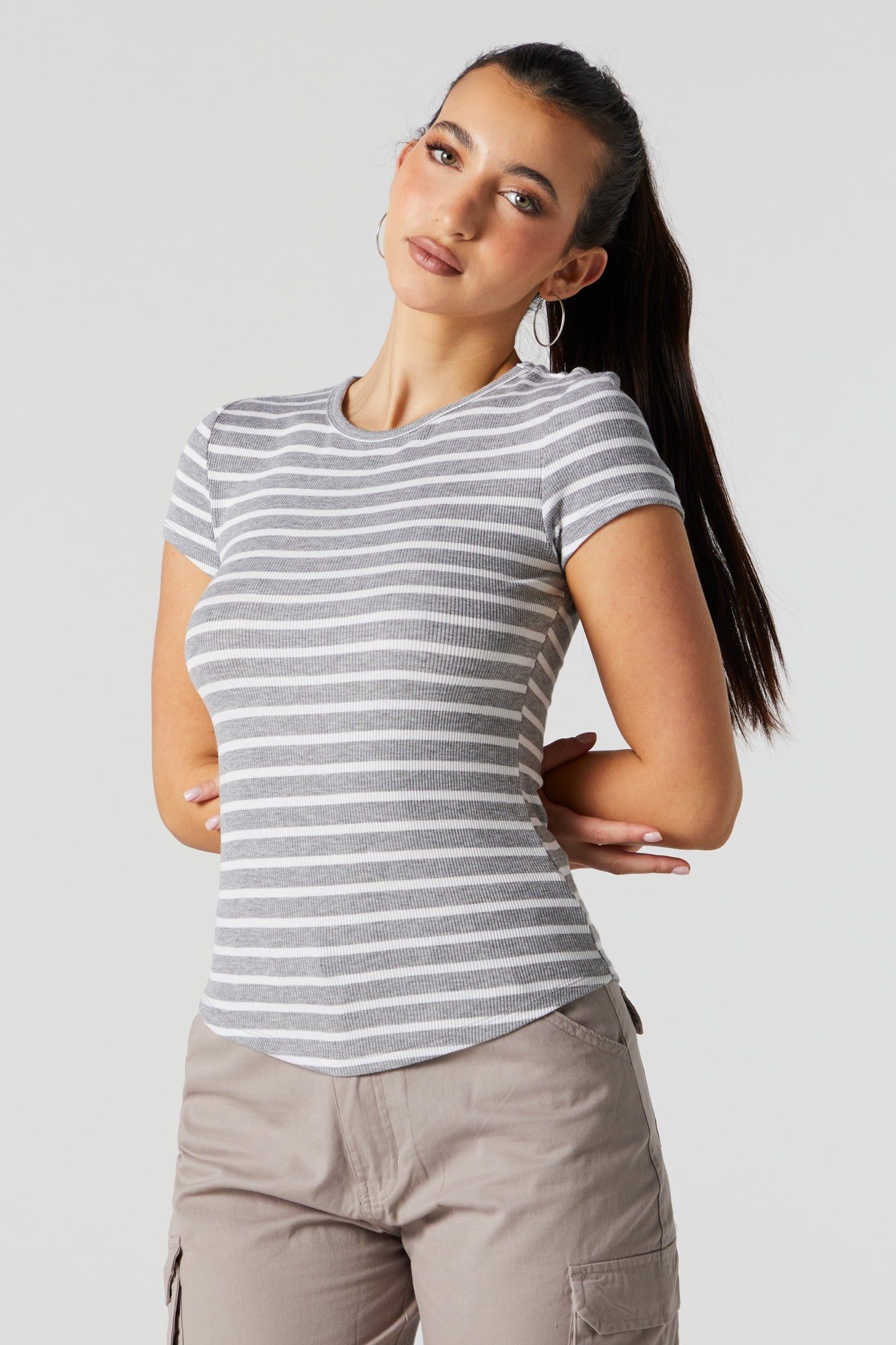 Ribbed Striped Crewneck T-Shirt sold by Urban Planet