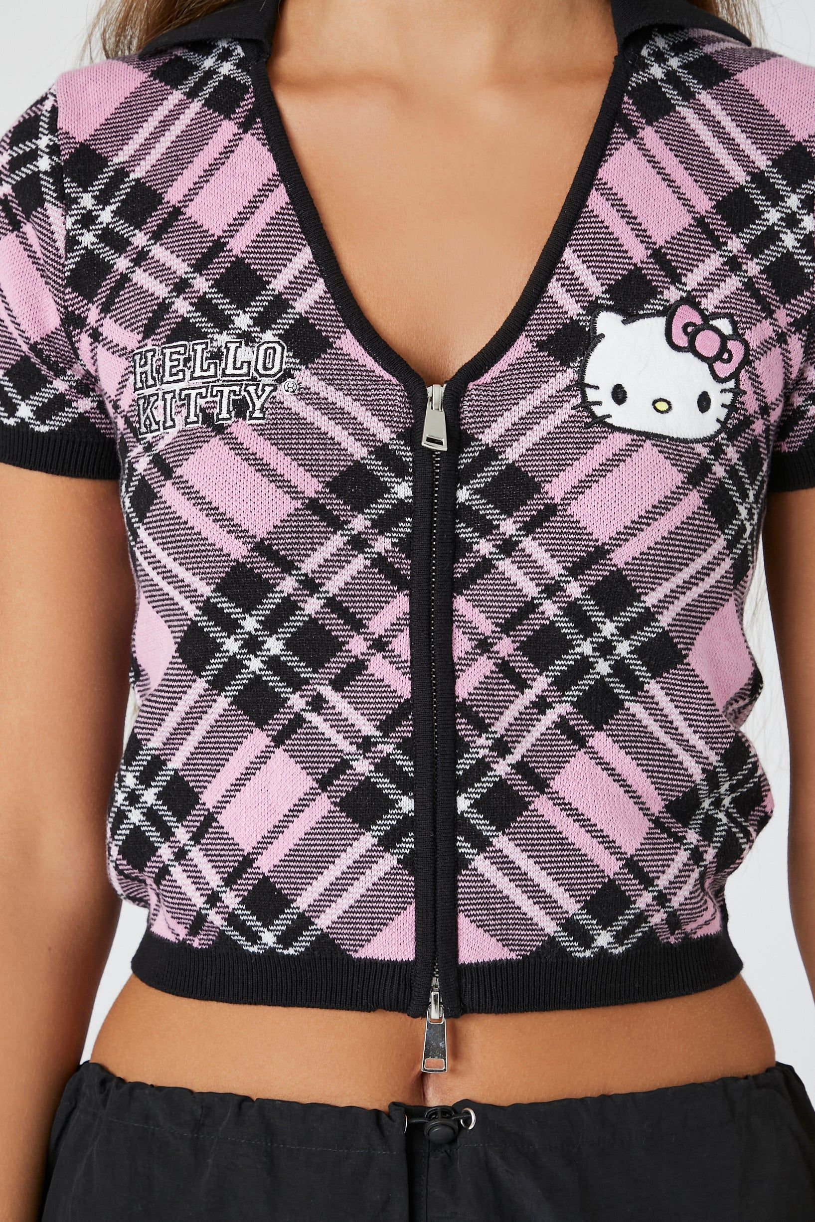 Hello Kitty Plaid Knit Zip-Up Top sold by Urban Planet product image thumbnail 5