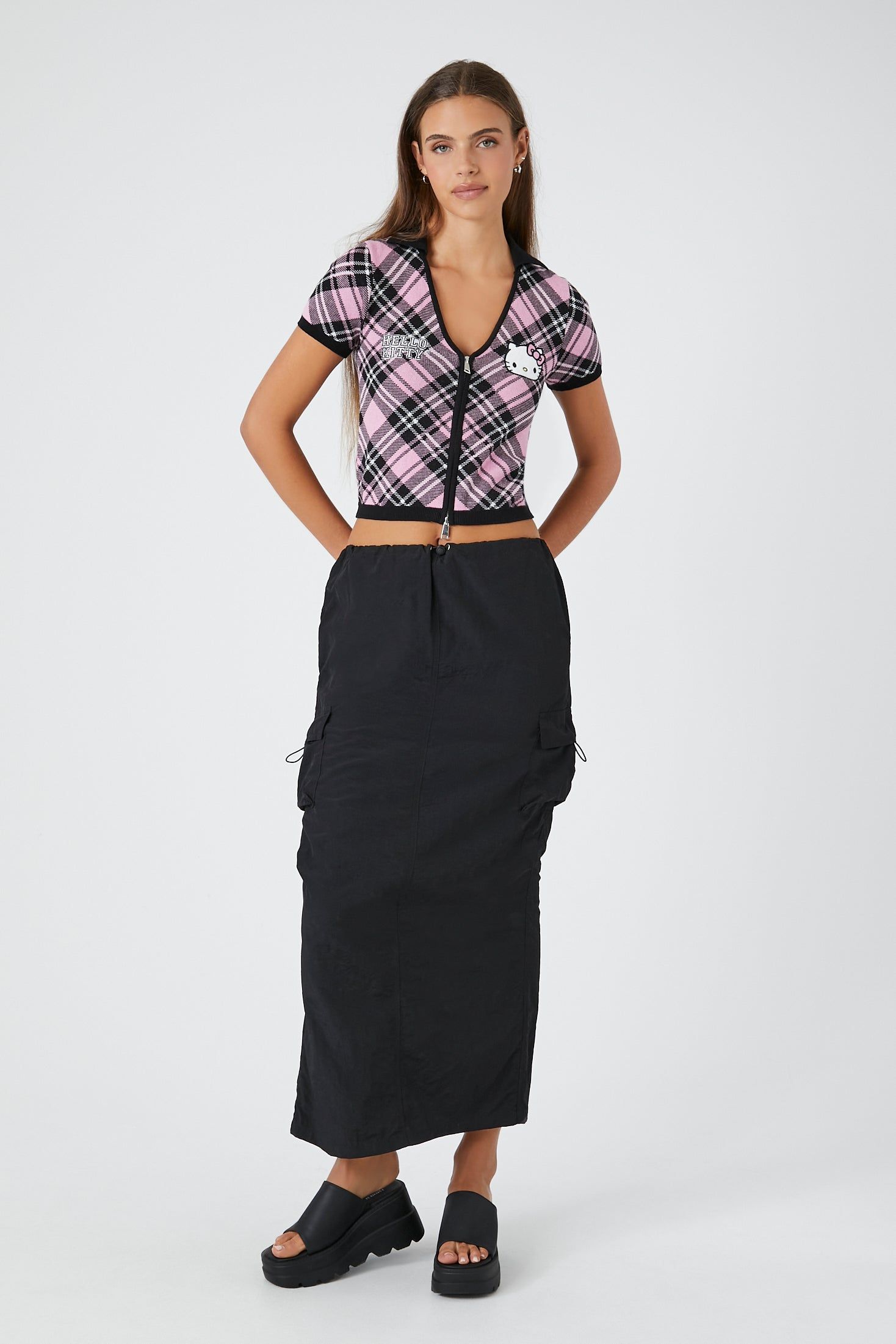 Hello Kitty Plaid Knit Zip-Up Top sold by Urban Planet product image thumbnail 4