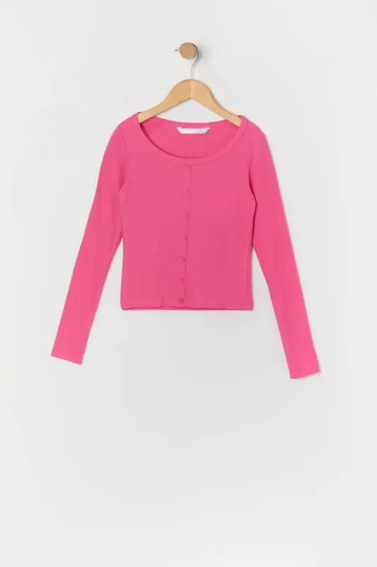 Girls Ribbed Button Front Cardigan sold by Urban Planet